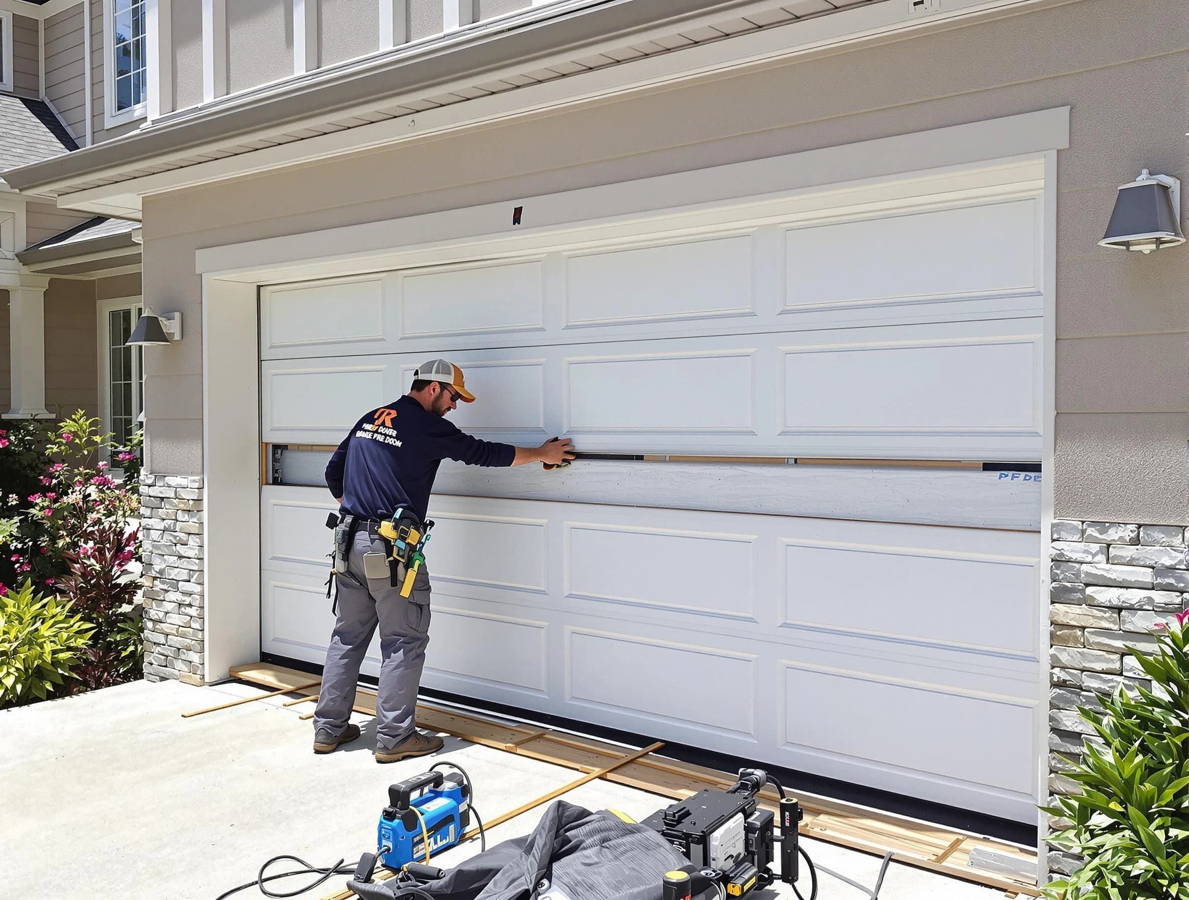 Edgewood Garage Door Repair team performing complete garage door replacement at Edgewood residence