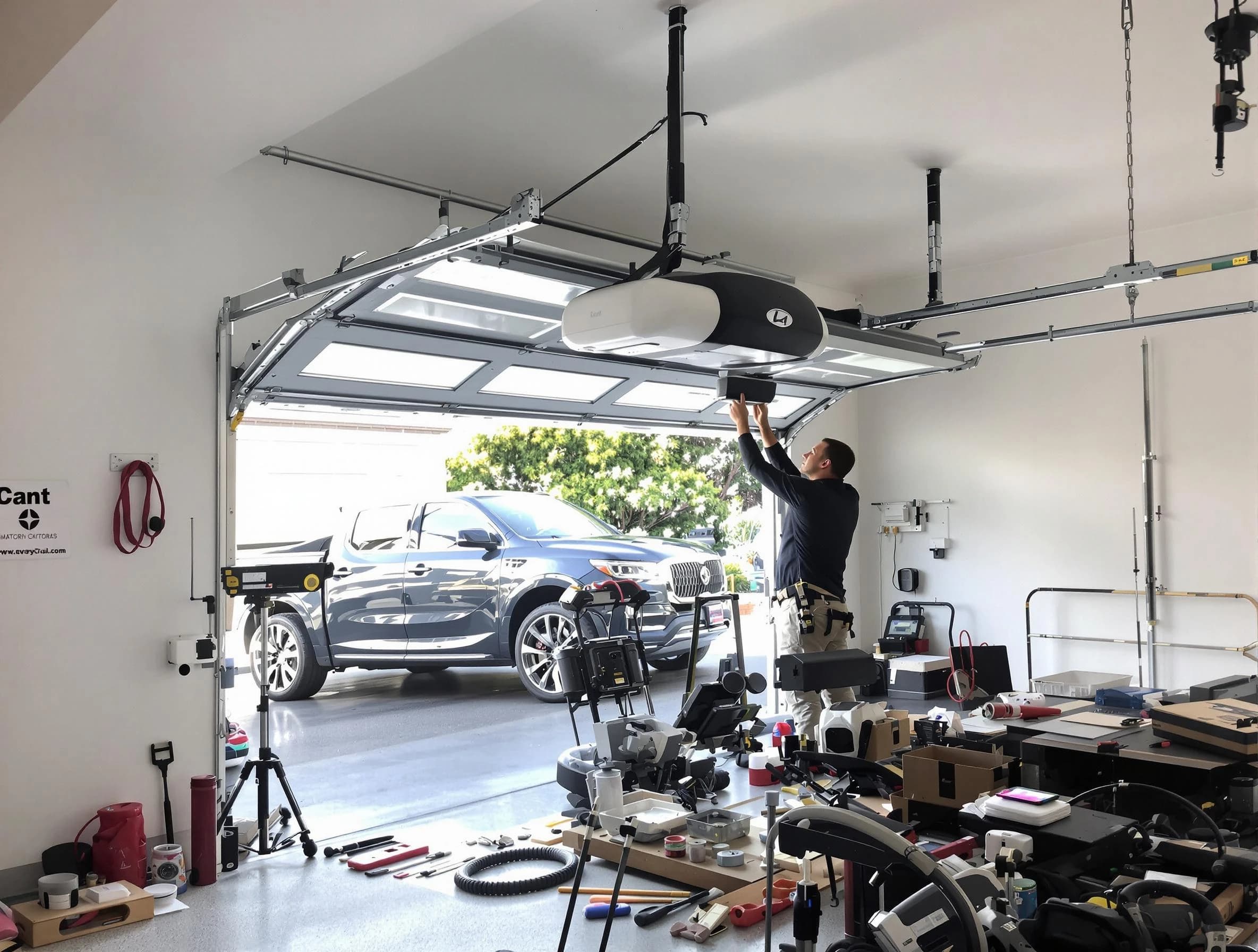 Edgewood Garage Door Repair specialist installing smart garage door opener system in Edgewood home