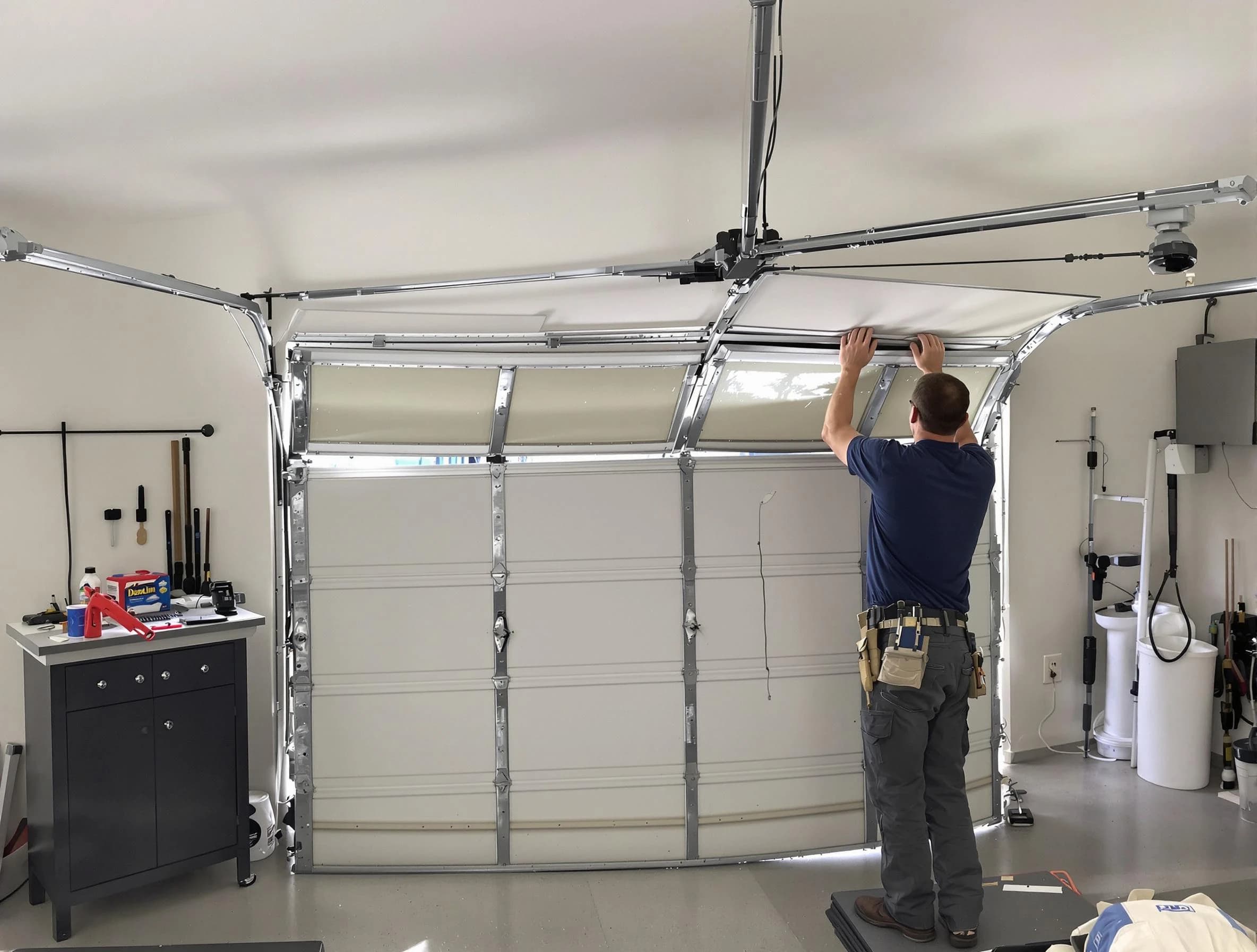 Edgewood Garage Door Repair specialist performing precise section replacement on Edgewood garage door