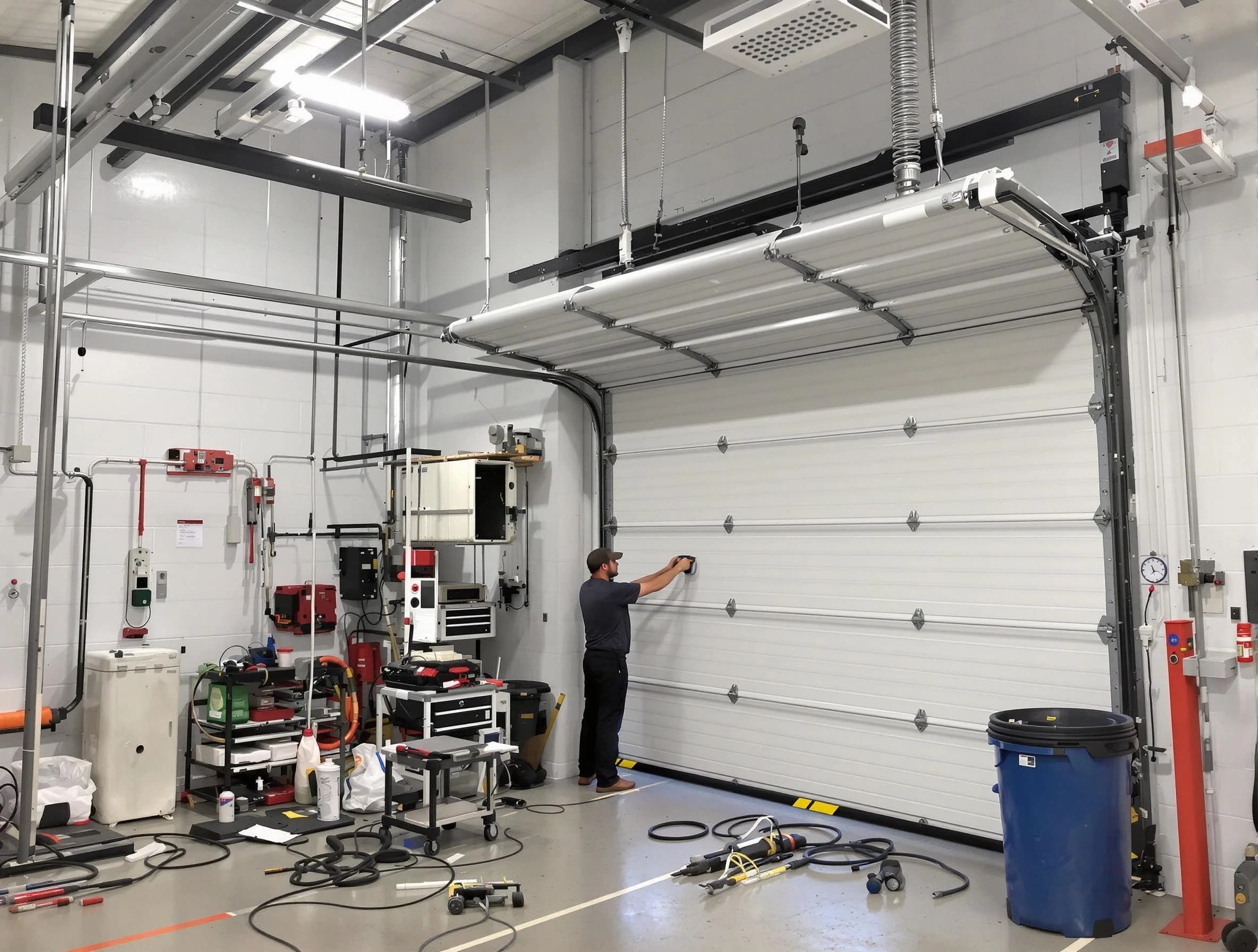 Edgewood Garage Door Repair certified technician performing commercial door repair at a Edgewood business facility