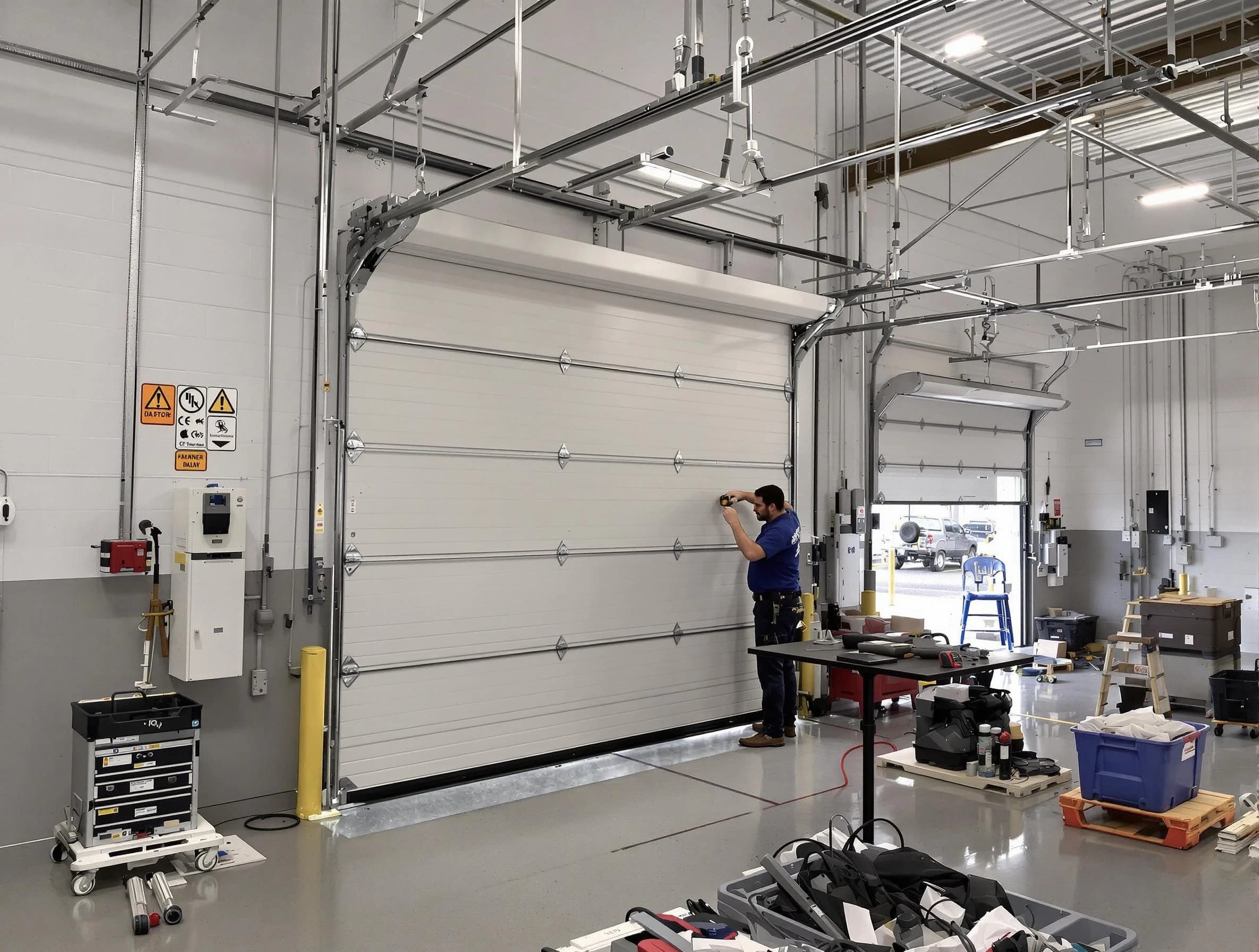 Commercial garage door repair being performed by Edgewood Garage Door Repair expert in Edgewood
