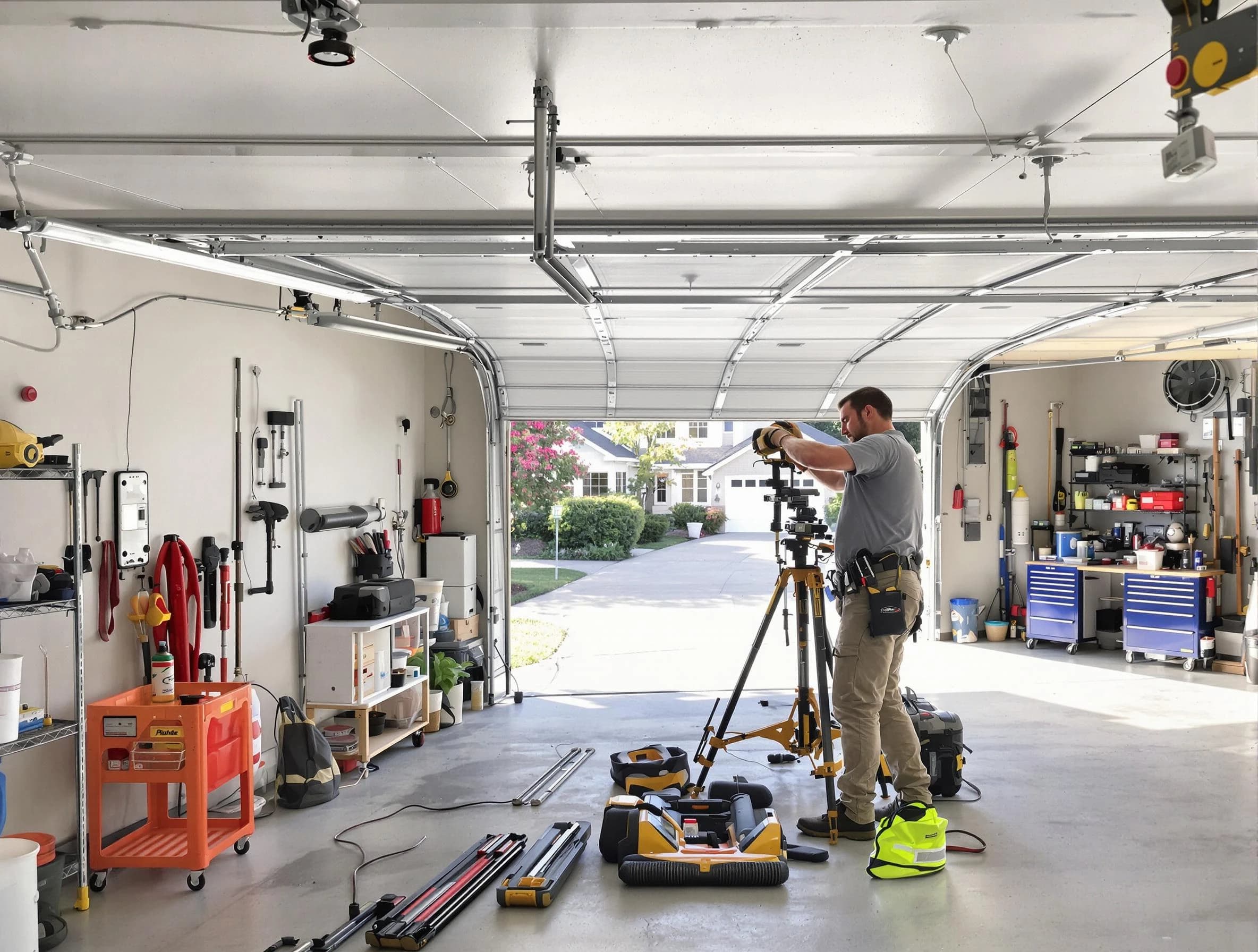 Edgewood Garage Door Repair specialist performing laser-guided track alignment in Edgewood